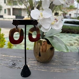 Red and brown buffalo horn lacquer earrings